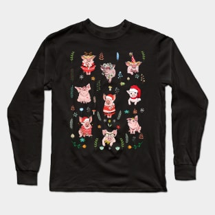 Pig Winter With Plant. Long Sleeve T-Shirt